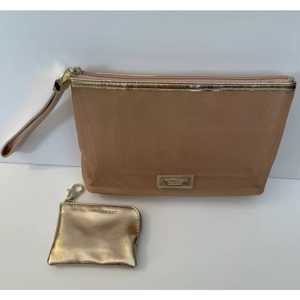 Victoria's Secret Rose Gold Mesh Clutch Purse & Key Chain coin Purse set NEW